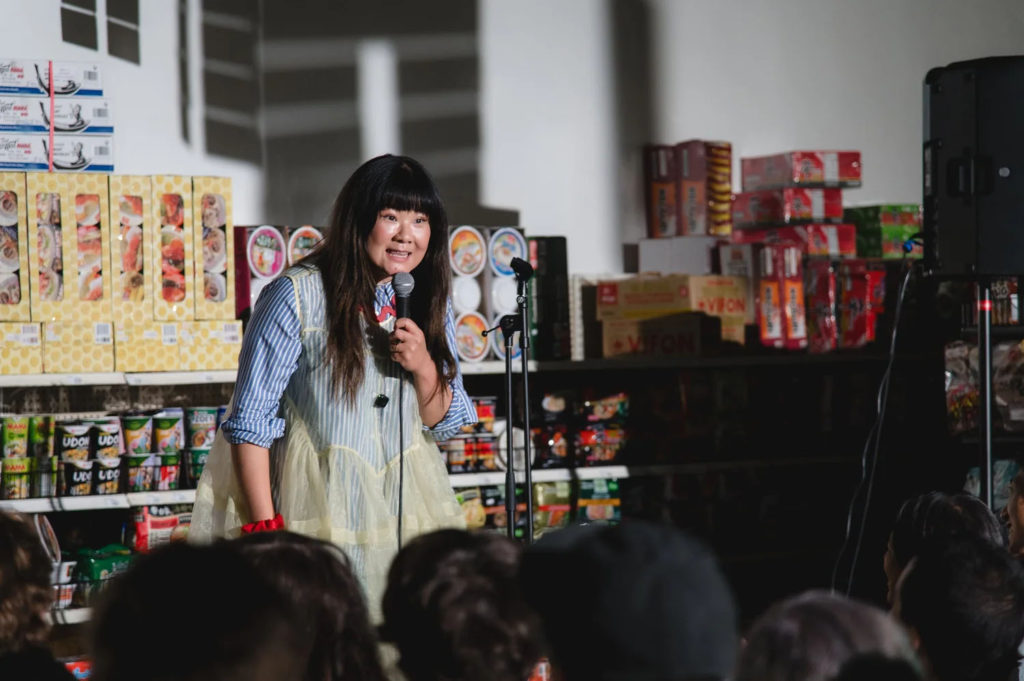 Comedian Jenny Yang performs in immigrant grocery stores during nationwide tour
