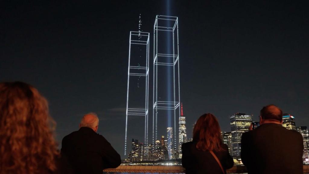 Drone display symbolizes victims of 9/11 attacks over New York City
