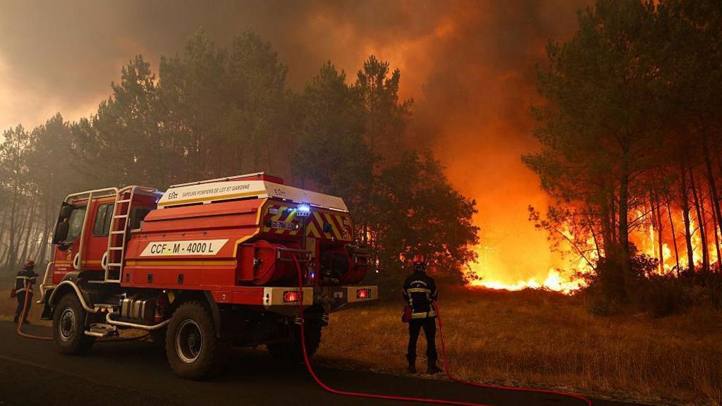 Firefighters continue to battle wildfires in France and across Europe