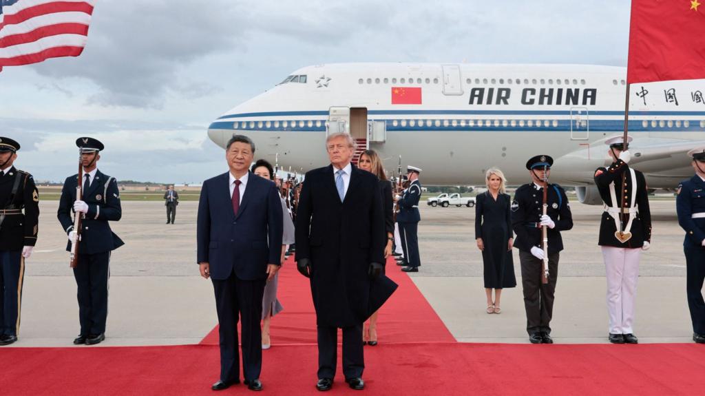 Trump hosts Xi with military flyover and red carpet welcome