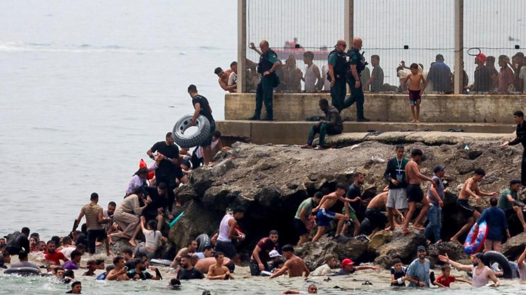 Migrants arrive in Spanish Ceuta after crossing from Morocco