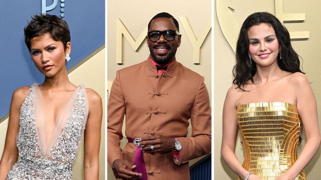 Celebrities attend Emmys on blue carpet before awards show