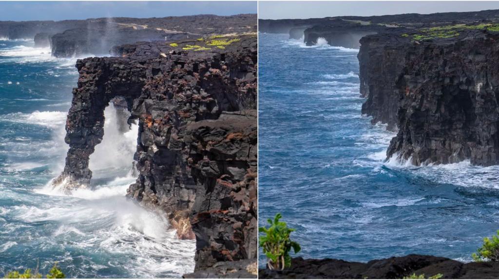 Hōlei Sea Arch at Volcanoes National Park collapses
