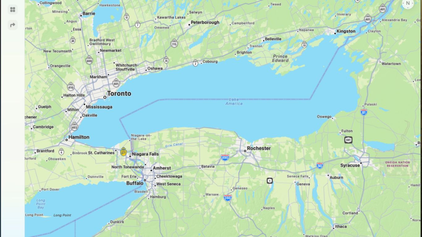 Apple renames Lake Ontario to Lake America in maps