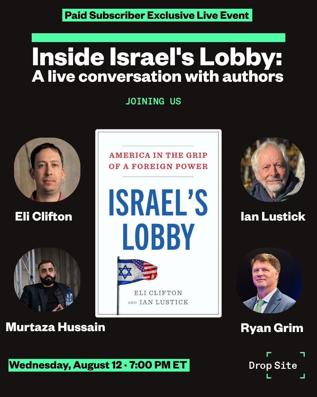 Discussion on Israel's Lobby Scheduled for 7PM ET